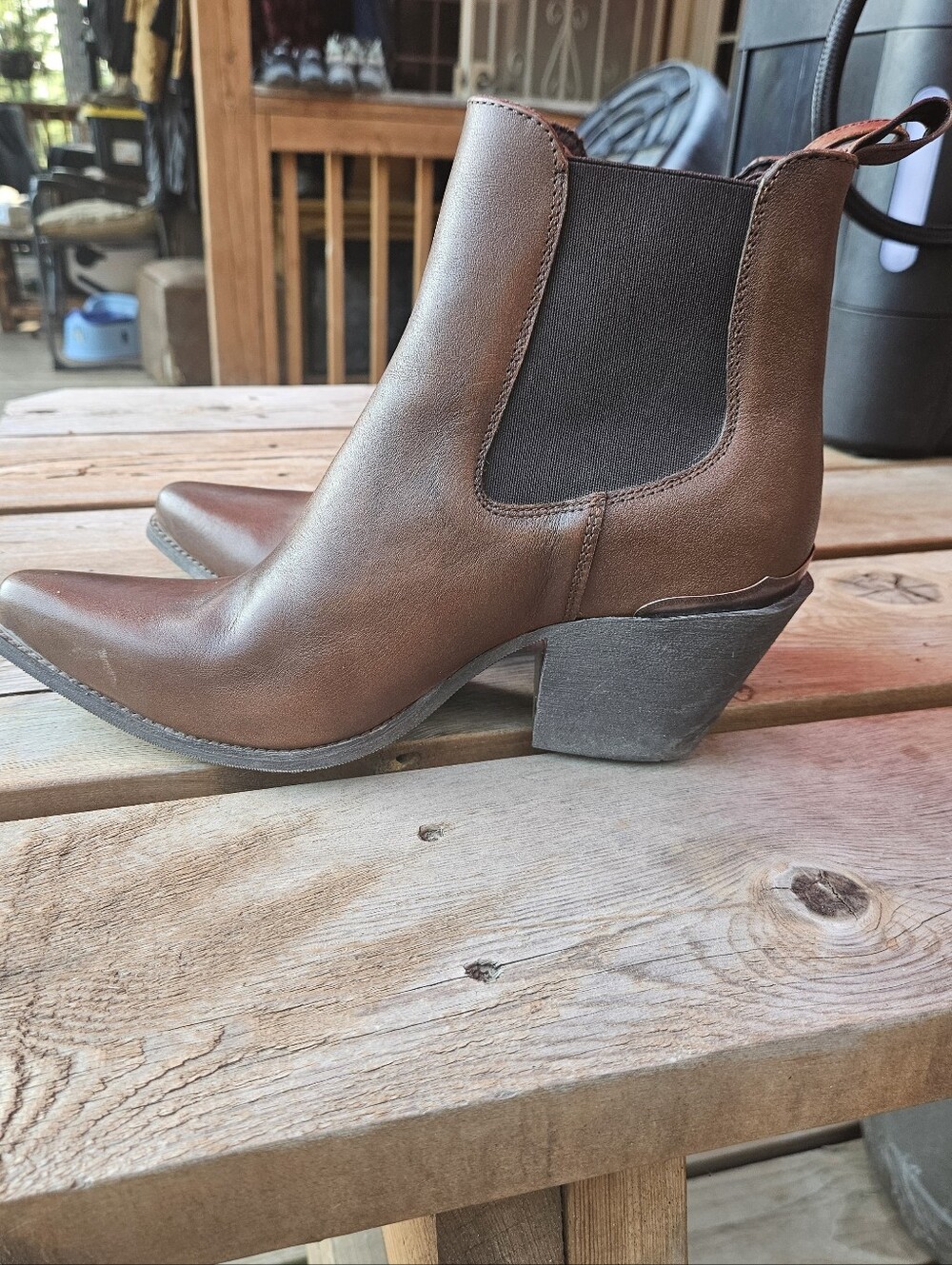 Ariat Brown Leather Bradley Western Chelsea Ankle Boots with Stacked Heel